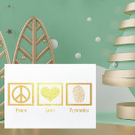 Tarjeta Con Relieve Metalizado Paz Amor Forense Hermosa Oro<br><div class="desc">Esta hermosa tarjeta de Navidades forenses científicos presenta una señal de paz,  corazón y huellas dactilares en un elegante Relieve metalizado de oro. Personalizar el interior para tus amigos forenses. Grandes cartas para un laboratorio de ciencia o crimen esta temporada de vacaciones.</div>