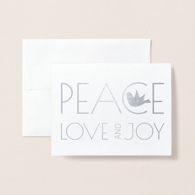 Tarjeta Con Relieve Metalizado Paz, amor y alegría, Navidades de palomas. plata d (Anverso con sobre)