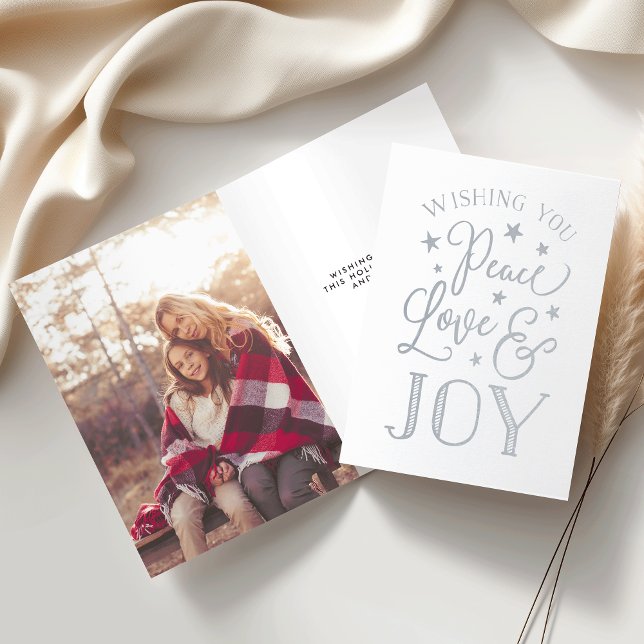 Tarjeta Con Relieve Metalizado Paz, amor y alegría | Navidades Photo Silver (Subido por el creador)