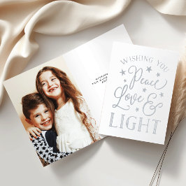 Tarjeta Con Relieve Metalizado Paz, amor y luz | Hanukkah Photo Silver