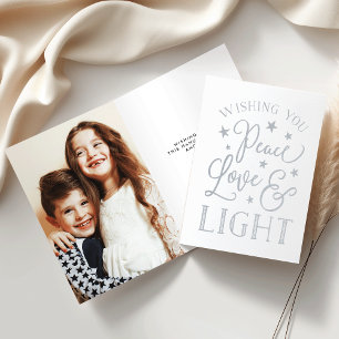 Tarjeta Con Relieve Metalizado Paz, amor y luz   Hanukkah Photo Silver