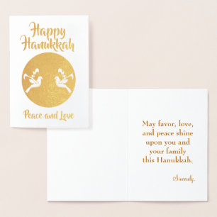 Tarjeta Con Relieve Metalizado Paz y amor Saludo a Hanukkah