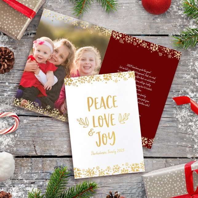Tarjeta Con Relieve Metalizado Peace Love Joy Typography Personalizado Photo Real (Subido por el creador)