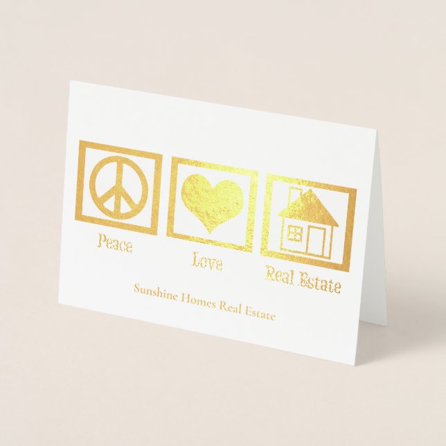 Tarjeta Con Relieve Metalizado Peace Love Real Estate Company Holiday Personaliza (Anverso)