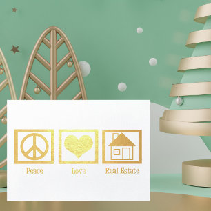 Tarjeta Con Relieve Metalizado Peace Love Real Estate Company Personalizado Gold 