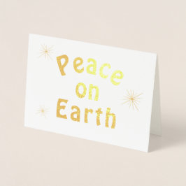 Tarjeta Con Relieve Metalizado Peace on Earth Minimalista Gold Text