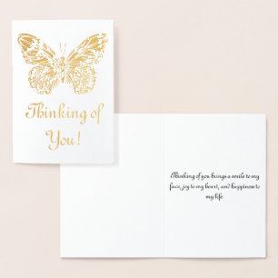 Tarjeta Con Relieve Metalizado Pensando en ti - oro mariposa
