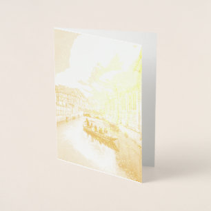 Tarjeta Con Relieve Metalizado Pequeña barca del río Venecia