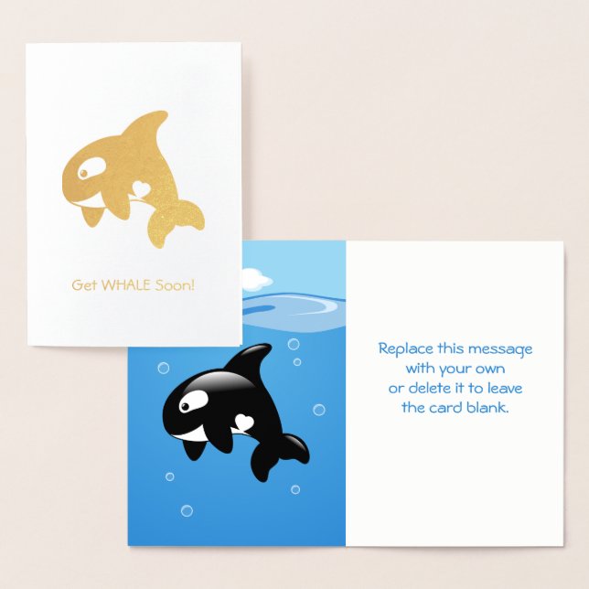 Tarjeta Con Relieve Metalizado Pequeña Orca linda - Trae ballena (bien pronto) (Demostración)