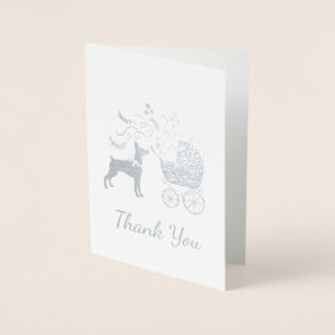 Tarjeta Con Relieve Metalizado Perro Dobermann Baby Shower Puppy Dobie Pinscher