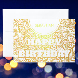 Tarjeta Con Relieve Metalizado Personalizable Golden Botanical Happy Birthday