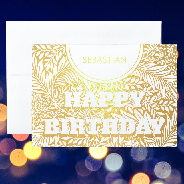 Tarjeta Con Relieve Metalizado Personalizable Golden Botanical Happy Birthday (Subido por el creador)