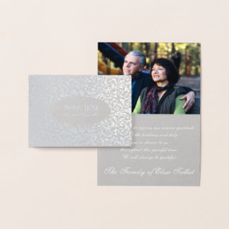 Tarjeta Con Relieve Metalizado Personalizable Silver Damask Sympathy Gracias