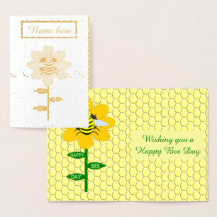 Tarjeta Con Relieve Metalizado Personalizado de Bumblebee Feliz Día de la Abeja