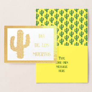 Tarjeta Con Relieve Metalizado Personalizado de Cactus Happy Day of the Dead