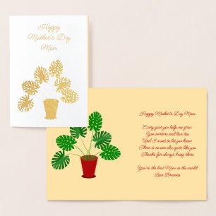 Tarjeta Con Relieve Metalizado Personalizado de la planta de Día de la Madre Mons