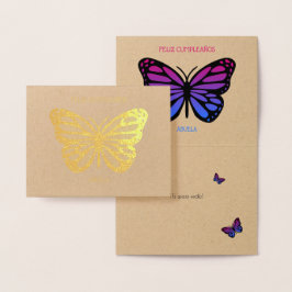 Tarjeta Con Relieve Metalizado Personalizado texto mariposa cumpleaños cumpleanos