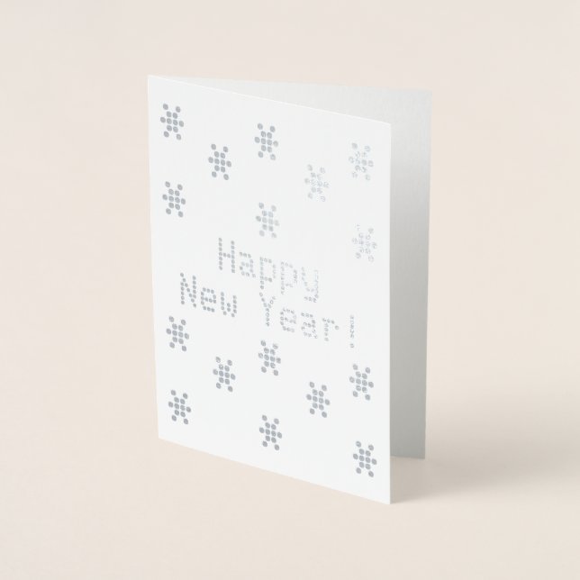 Tarjeta Con Relieve Metalizado Personalizar, Feliz Año Nuevo, copos de nieve (Anverso)