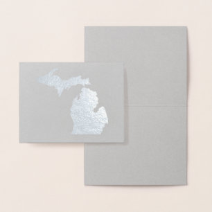 Tarjeta Con Relieve Metalizado Piedra Petoskey del mapa del estado de Michigan de