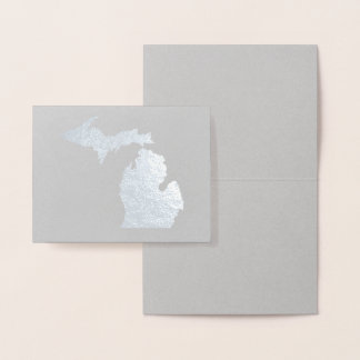 Tarjeta Con Relieve Metalizado Piedra Petoskey del mapa del estado de Michigan de