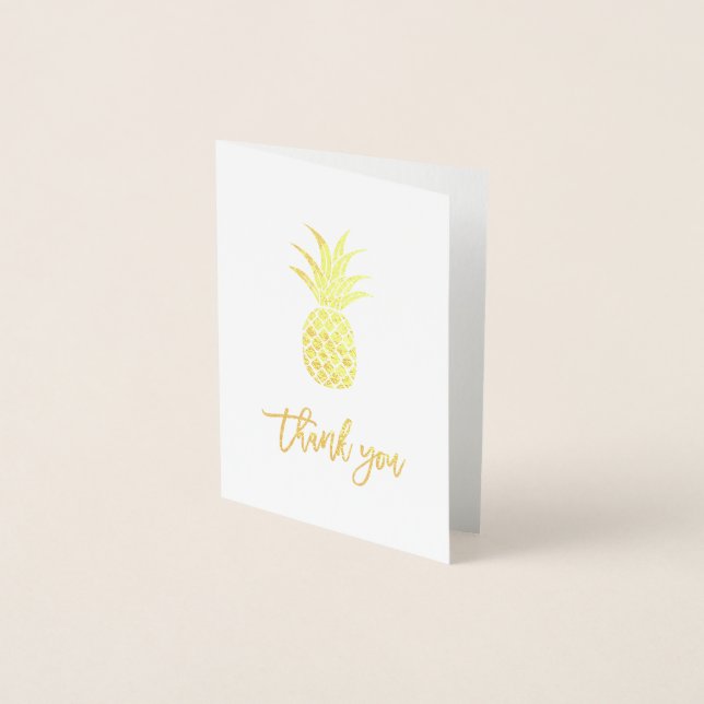 Tarjeta Con Relieve Metalizado Piña de papel de oro, gracias (Anverso)