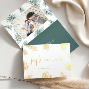 Tarjeta Con Relieve Metalizado Pine Boughs   Foto de oro de vacaciones