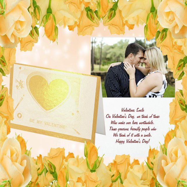 Tarjeta Con Relieve Metalizado Pintado Be My Valentine Gold Heart Add Photo (Subido por el creador)
