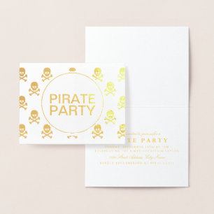 Tarjeta Con Relieve Metalizado Pirate Fiesta Relieve metalizado dorado Skull Stri