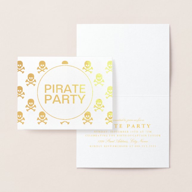Tarjeta Con Relieve Metalizado Pirate Fiesta Relieve metalizado dorado Skull Stri (Demostración)