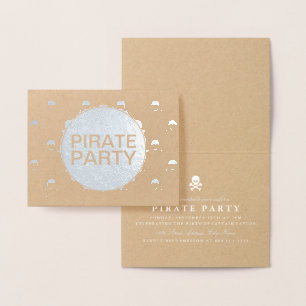 Tarjeta Con Relieve Metalizado Pirate Fiesta Relieve metalizado plateado Skull St