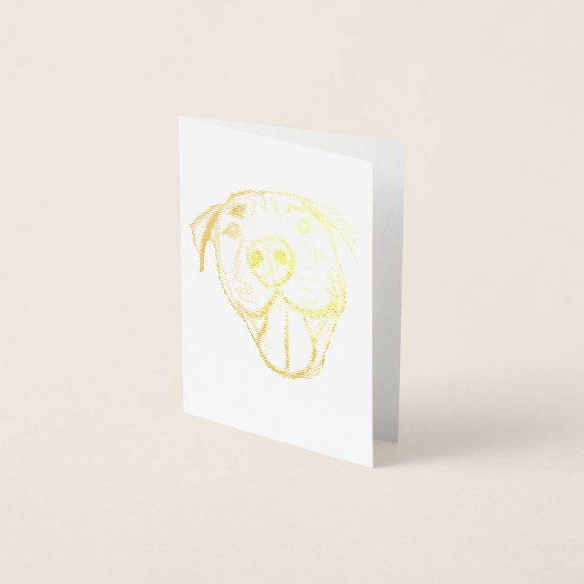 Tarjeta Con Relieve Metalizado pitbull dibujar simples amantes del perro blanco n (Anverso)