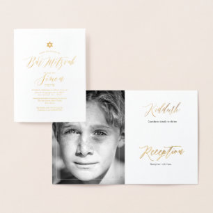 Tarjeta Con Relieve Metalizado PixDezines Gold Bar Mitzvah+caligrafía moderna