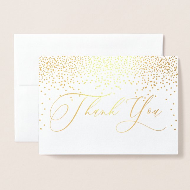 Tarjeta Con Relieve Metalizado PixDezines Gold Confetti Gracias, Caligrafía (Anverso con sobre)