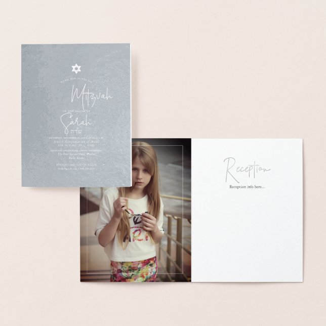 Tarjeta Con Relieve Metalizado PixDezines Silver Bat Mitzvah+Fuente moderna (Demostración)