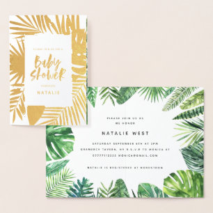 Tarjeta Con Relieve Metalizado Pizarra tropical acuática hoja de palma bebé ducha