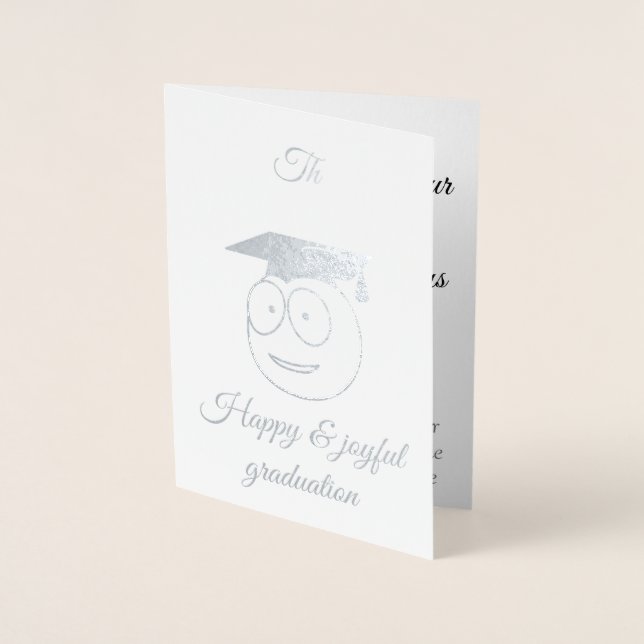 Tarjeta Con Relieve Metalizado plata feliz día de graduación (Anverso)