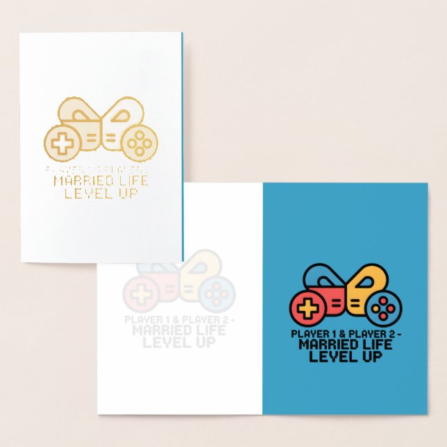 Tarjeta Con Relieve Metalizado Player 1 & 2 Married Gamer (Demostración)