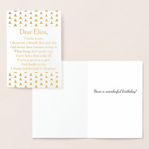 Tarjeta Con Relieve Metalizado Poema de Empleados de Coworker de elegante Gold Ha