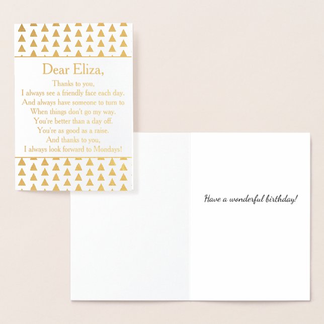 Tarjeta Con Relieve Metalizado Poema de Empleados de Coworker de elegante Gold Ha (Demostración)