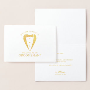 Tarjeta Con Relieve Metalizado Propuesta de Groomsman personalizada con traje de 