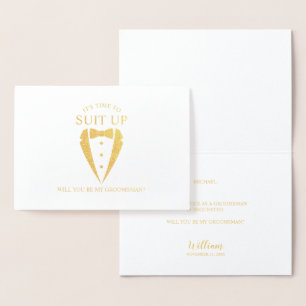 Tarjeta Con Relieve Metalizado Propuesta de Groomsman personalizada con traje de