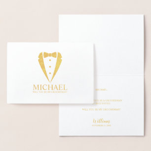Tarjeta Con Relieve Metalizado Propuesta de Groomsman personalizada con traje de 