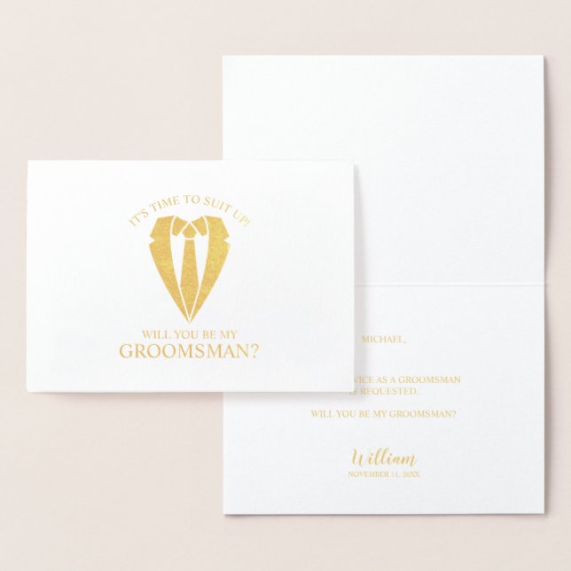 Tarjeta Con Relieve Metalizado Propuesta de Groomsman personalizada de Gold Boda (Demostración)