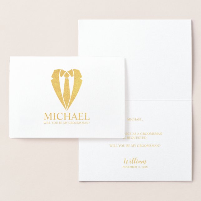 Tarjeta Con Relieve Metalizado Propuesta de Groomsman personalizada de Gold Boda (Demostración)