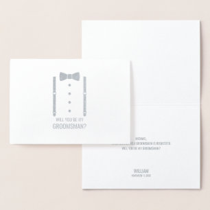 Tarjeta Con Relieve Metalizado Propuesta de Groomsman personalizada de Silver Bow