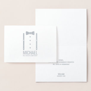 Tarjeta Con Relieve Metalizado Propuesta de Groomsman personalizada de Silver Bow