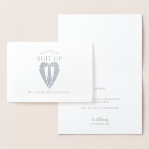 Tarjeta Con Relieve Metalizado Propuesta de Groomsman personalizada de Silver Sui