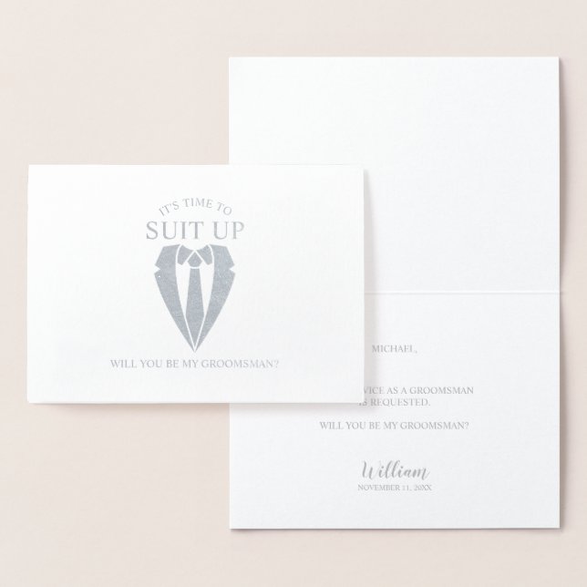 Tarjeta Con Relieve Metalizado Propuesta de Groomsman personalizada de Silver Sui (Demostración)