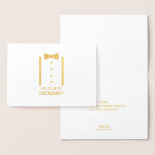 Tarjeta Con Relieve Metalizado Propuesta de Groomsman personalizada sobre el cant