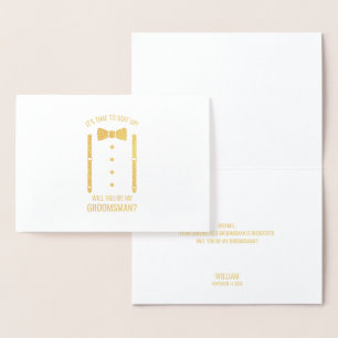 Tarjeta Con Relieve Metalizado Propuesta de Groomsman personalizada sobre el cant